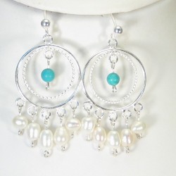 Sterling silver, pearl and Turquoise earrings.